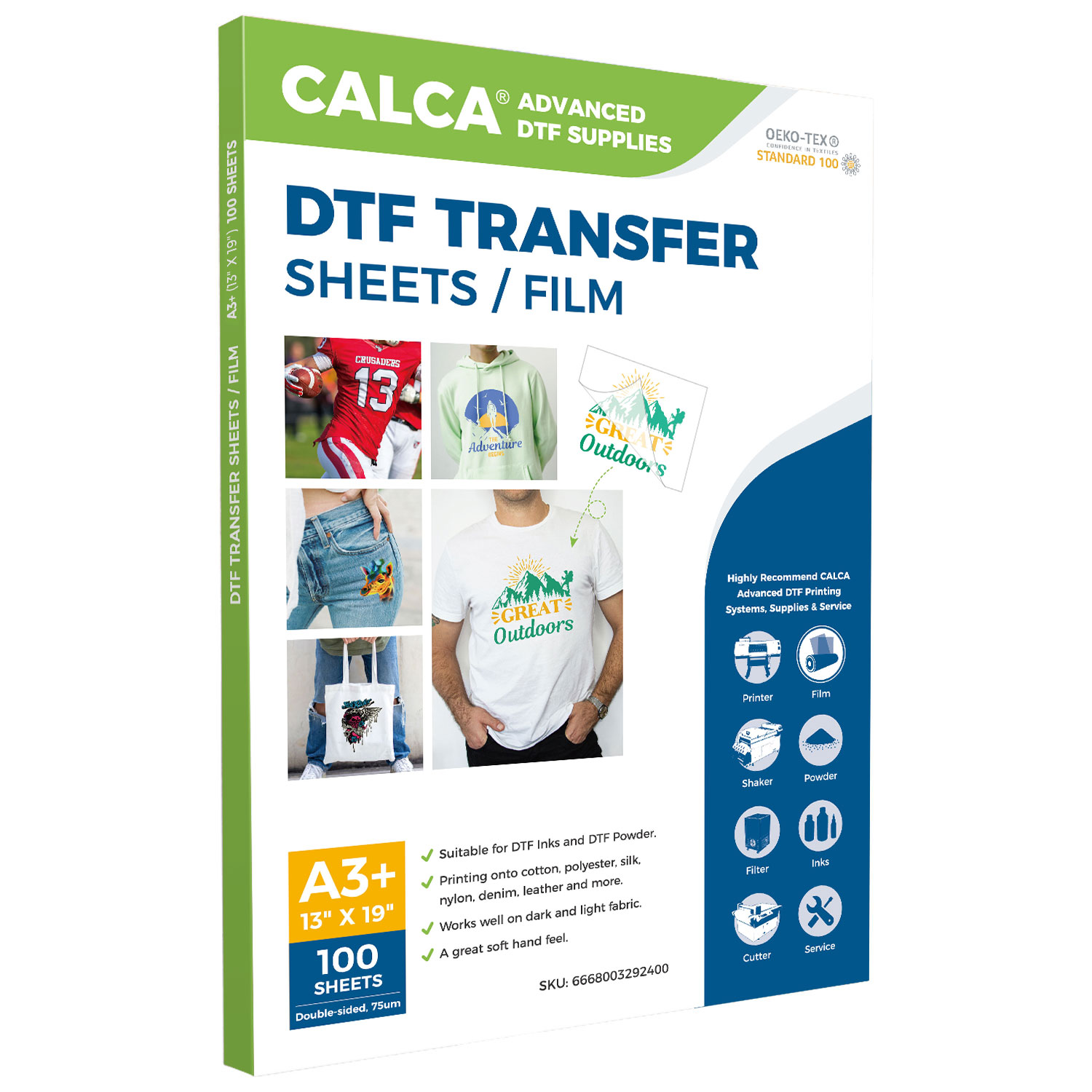 CALCA Pro2 13in x 19in / 33cm x 48cm DTF Transfer Film - Double Sided, Instant & Easy Peel- 100 Sheets / pack