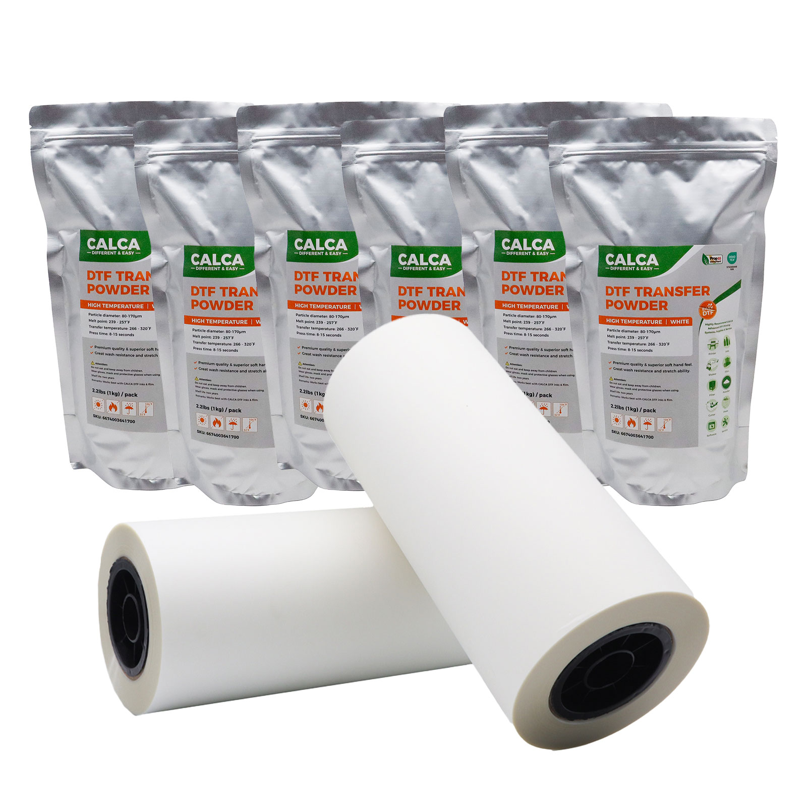 CALCA ProK 23.6in x 328ft / 60cm x 100m VersaPeel DTF Film Rolls&ProK DTF Powder(2 Rolls 23.6in / 60cm DTF Film,13.2 lbs Powder)