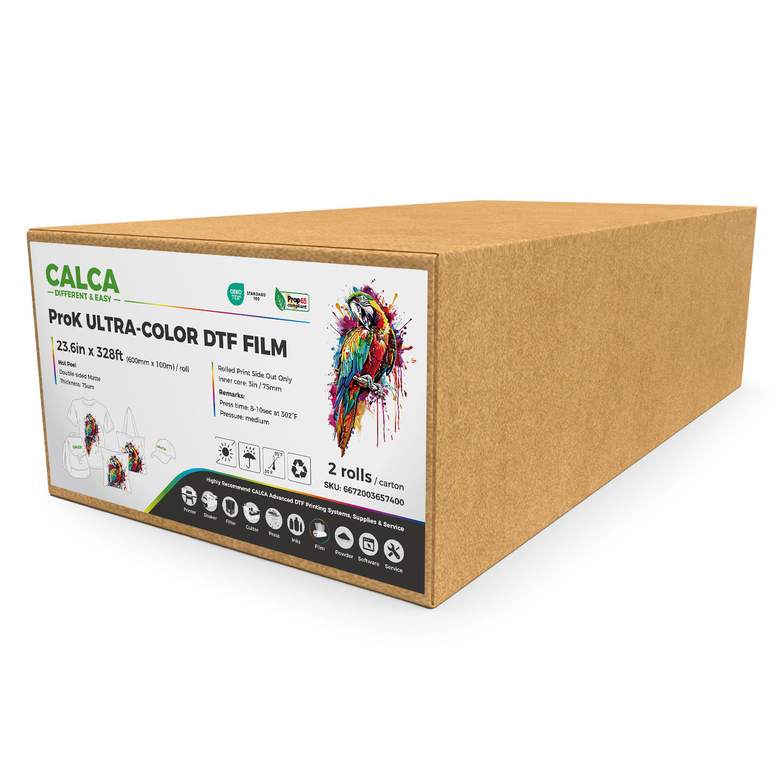 2 Rolls / Pack CALCA ProK 23.6in x 328ft / 60cm x 100m VersaPeel ColorWise DTF Film Roll, Double sided