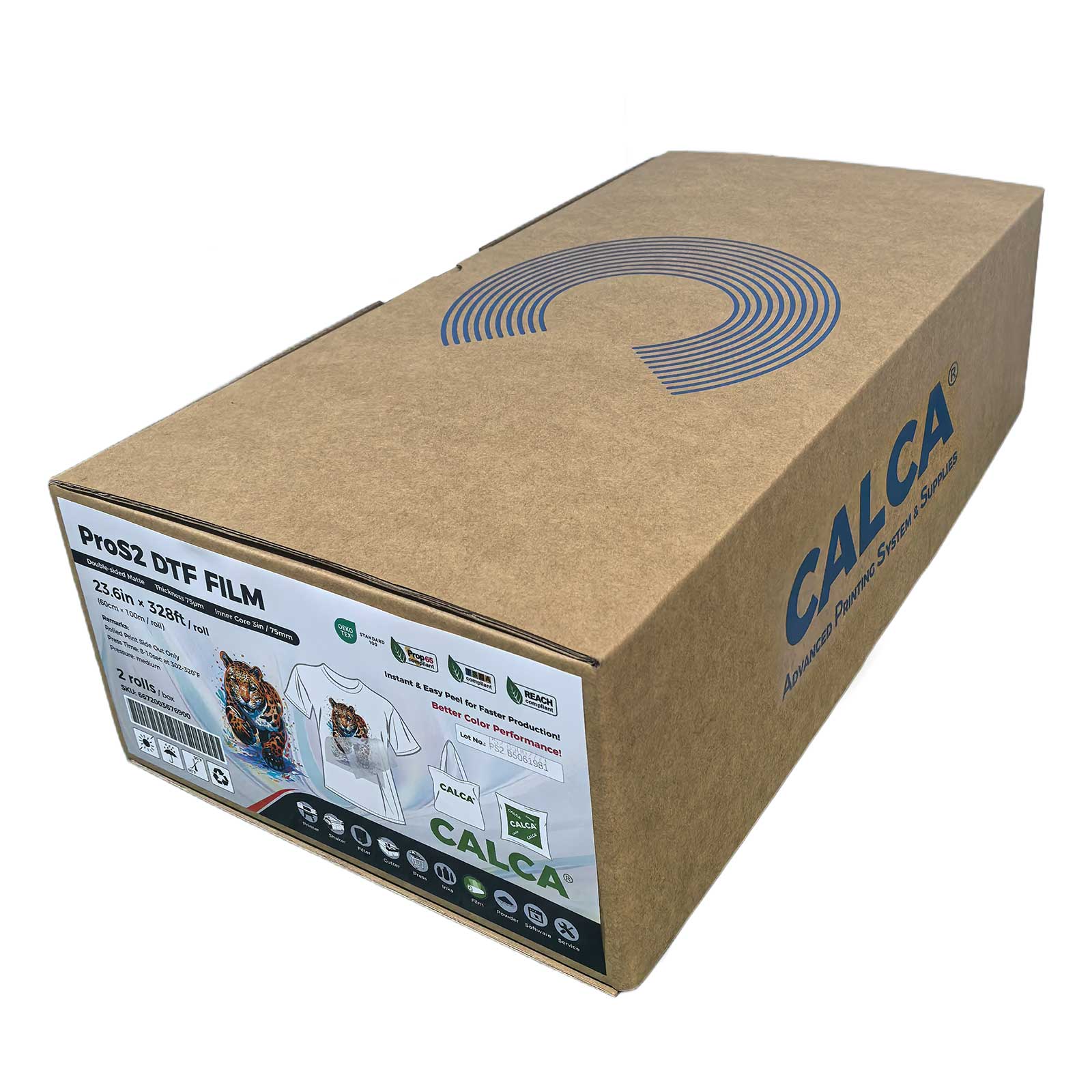 2 Rolls / Pack CALCA ProS2 Instant Hot Peel 23.6in x 328ft / 60cm x 100m DTF Transfer Film, Double sided