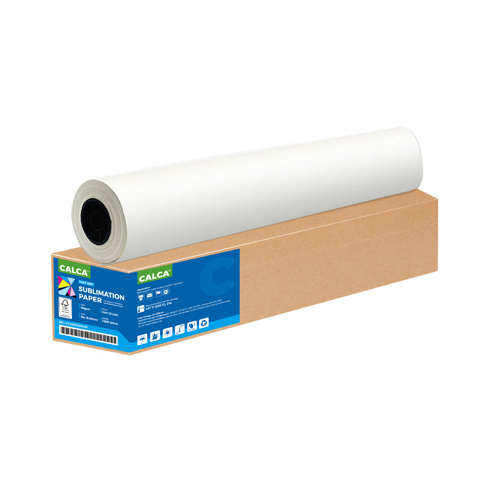 CALCA 95gsm 24in x 100ft Fast-Drying Dye Sublimation Paper, Compatible with SureColor F170 & F570 Dye-Sublimation Printer, 2" Core