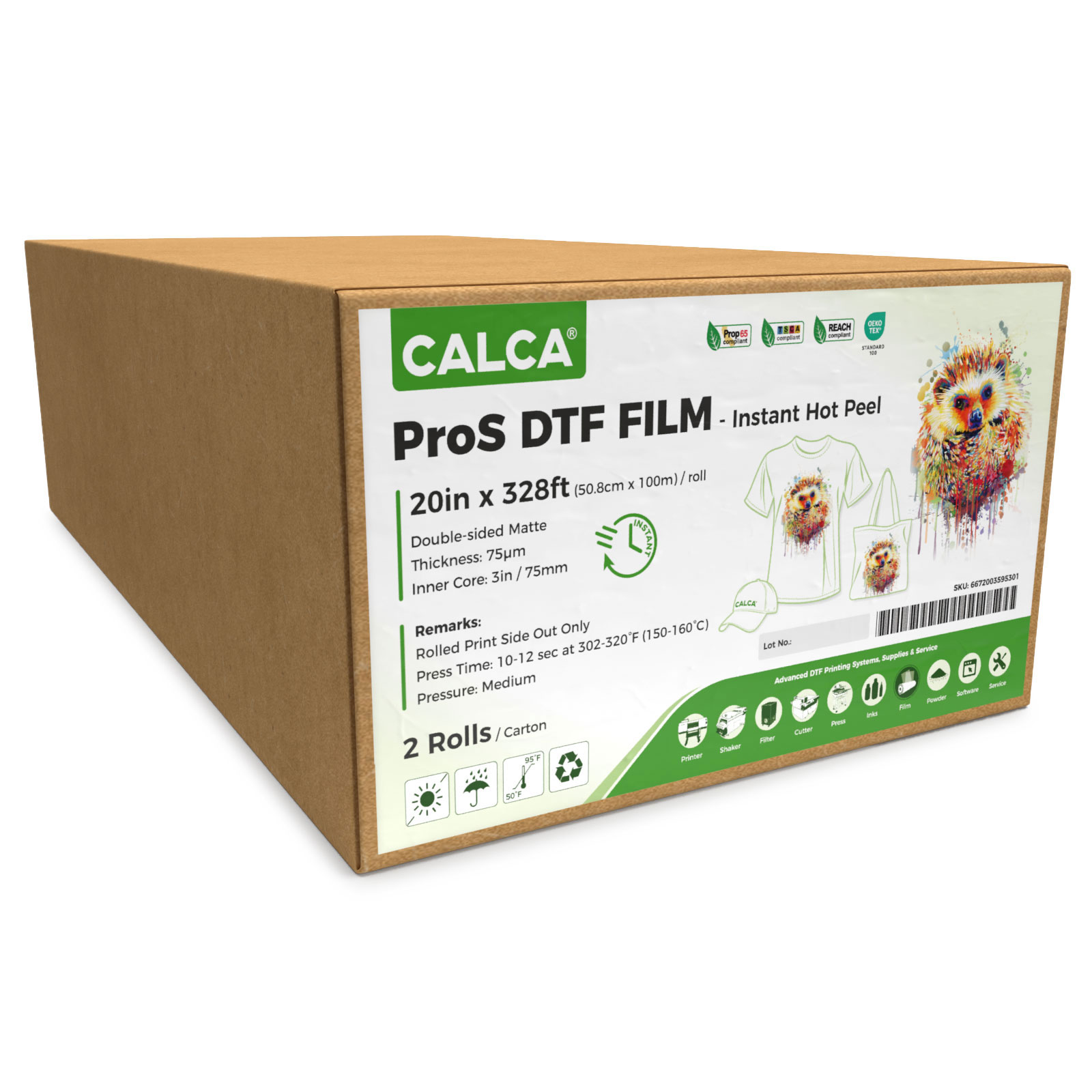 2 Rolls / Pack CALCA ProS Instant Hot Peel 20in x 328ft / 51cm x 100m DTF Transfer Film ,Double sided