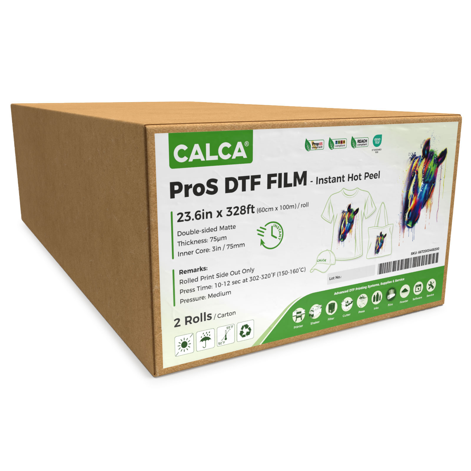 2 Rolls / Pack CALCA ProS Instant Hot Peel 23.6in x 328ft / 60cm x 100m DTF Transfer Film,Double Sided