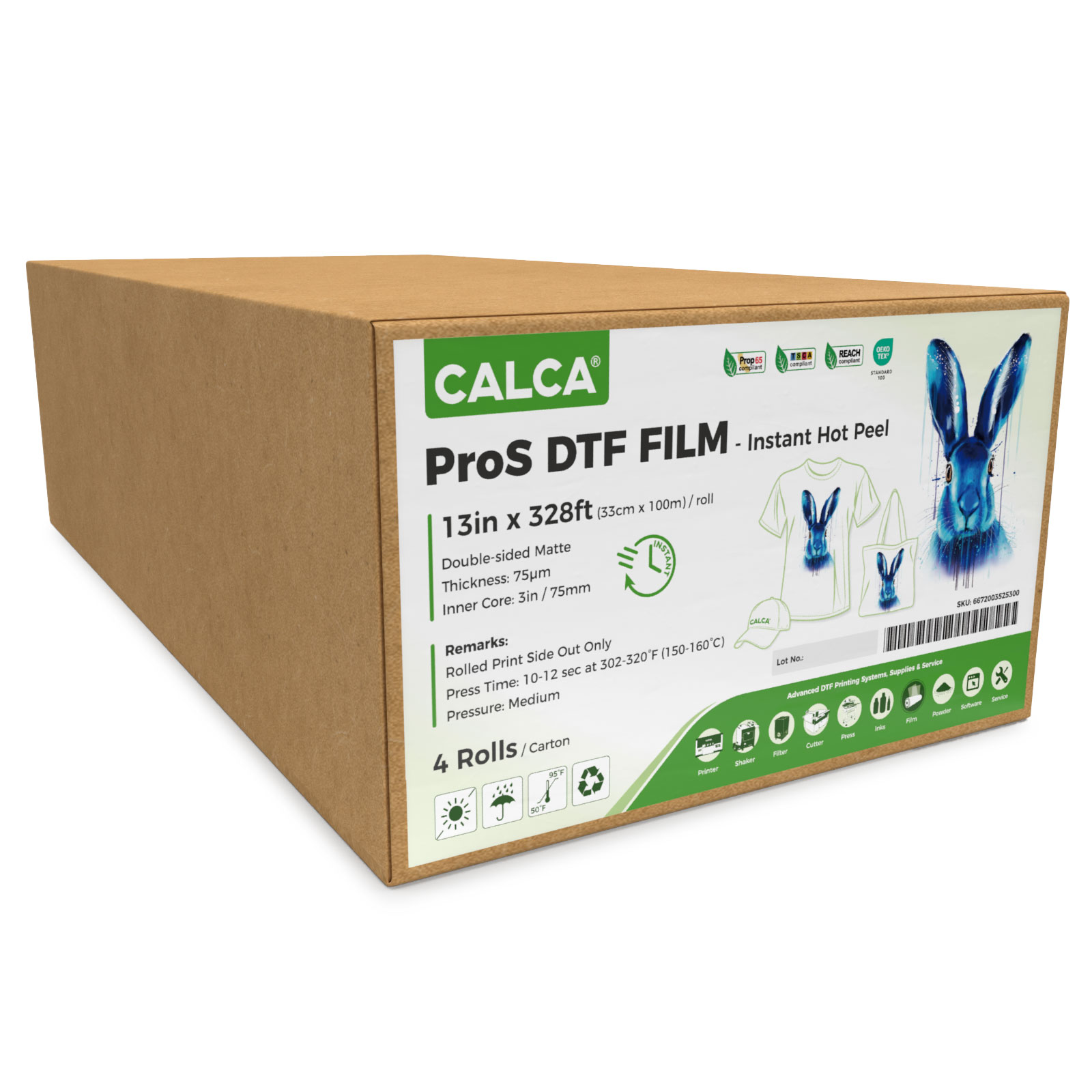4Rolls / Pack CALCA ProS Instant Hot Peel 13in x 328ft / 33cm x 100m DTF Transfer Film, Double Sided